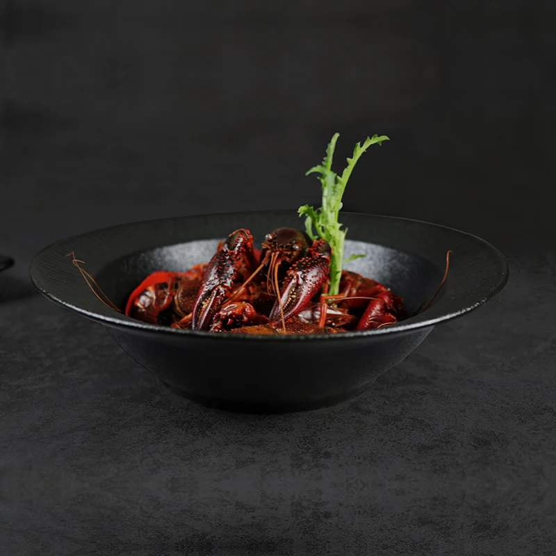 Chaozhou Ceramic Horeca Matte Dinnerware Set Singapore Restaurant Plates Under Glazed Porcelain Tableware Black Dinner Set