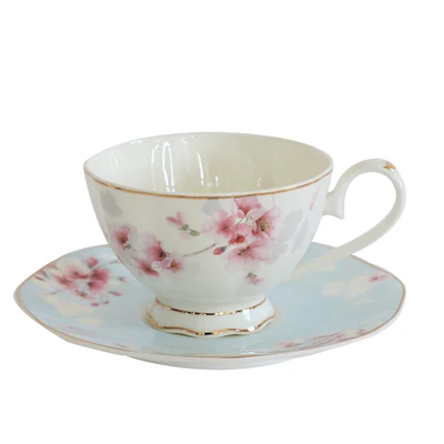 Bright Color Floral Elegant Grace Design Porcelain Cherry Blossom Cup And Saucer Set