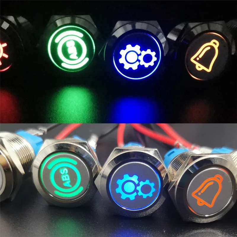 Customized pattern IP67 Latching Self Lock Push Button Switch Momentary Metal  Power Waterproof switch 12V 110V 220V