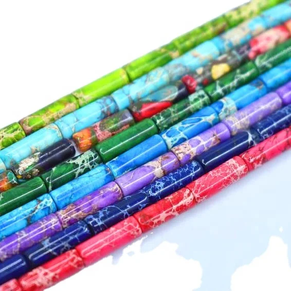 Natural Smooth Charm Gemstone   Cylinder  4*13mm Imperial Jasper Tube Sea Sediment Beads Jewelry making