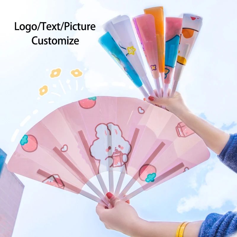 Logo Picture Text Customize PP Material Cute Cartoon Folding Fan For Summer Wedding Party Gift Home Decor