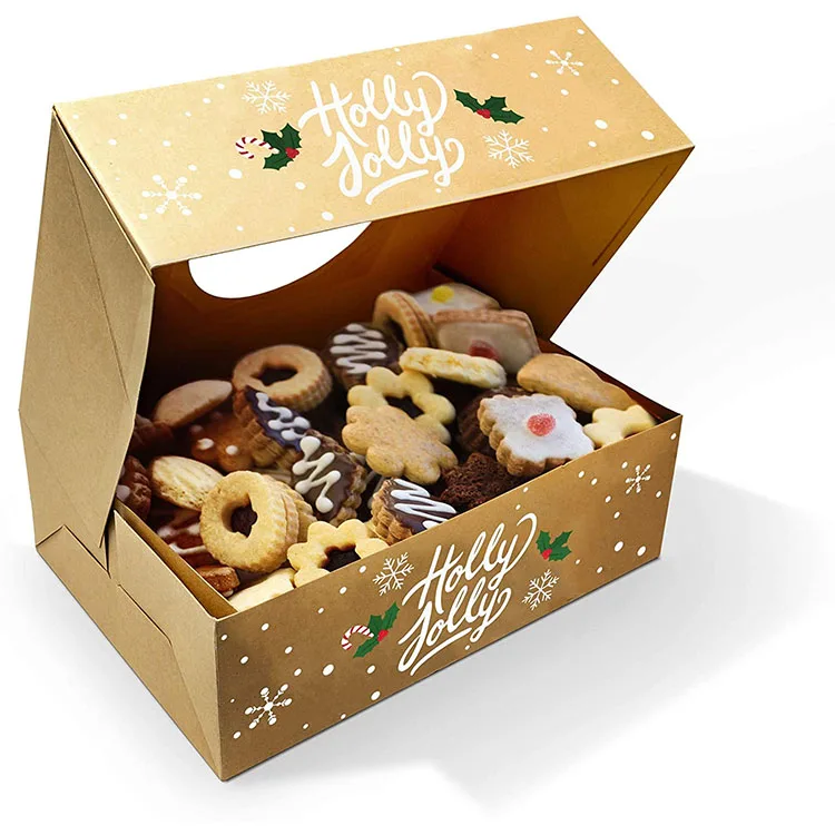 Custom Colorful Christmas Printing Paper Box for Donut Cake Packaging with Windows in Different Sizes Customized