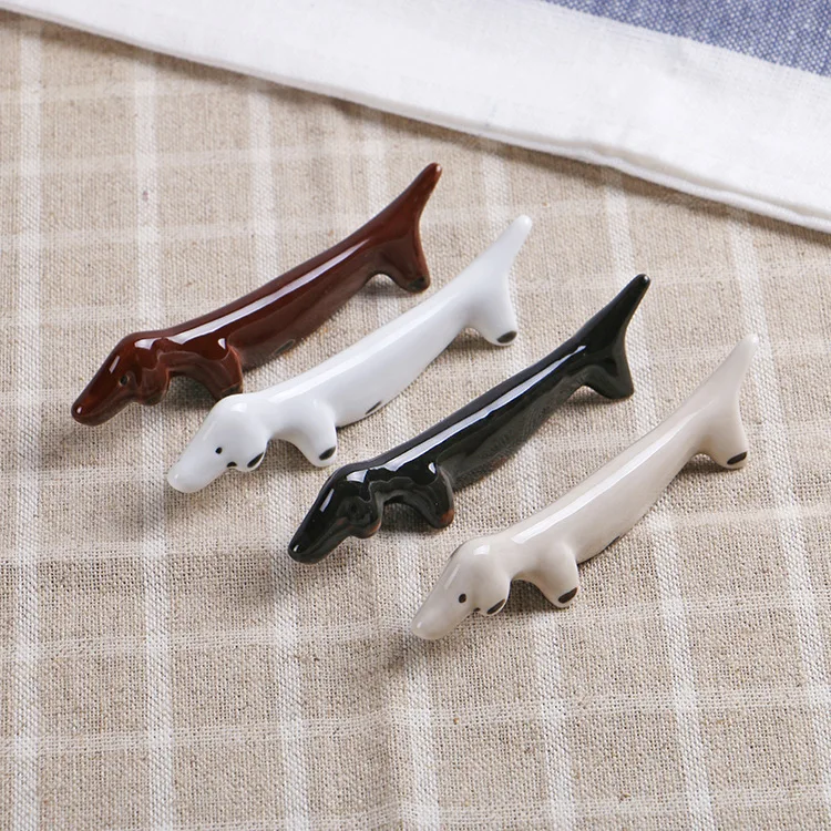 Cute Ceramic Dachshund Dog Chopsticks Holder Dachshund Dog Dinner Spoon Holder Knife and Fork Holder
