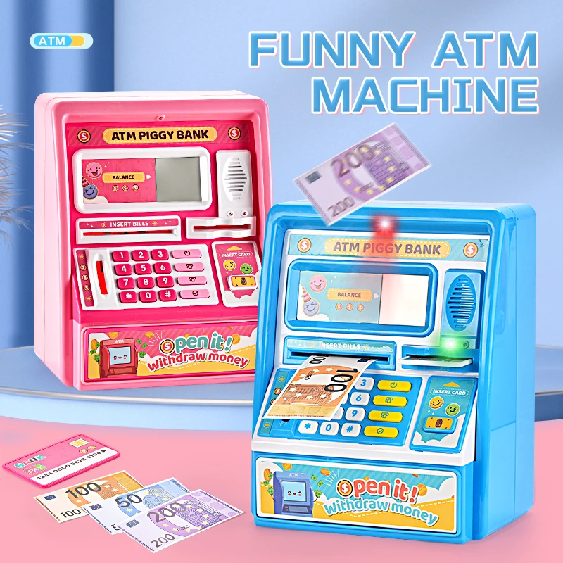 new kids mini  piggy bank toys ATM savings bank toy Fingerprint Password ATM Card Money Box Toys