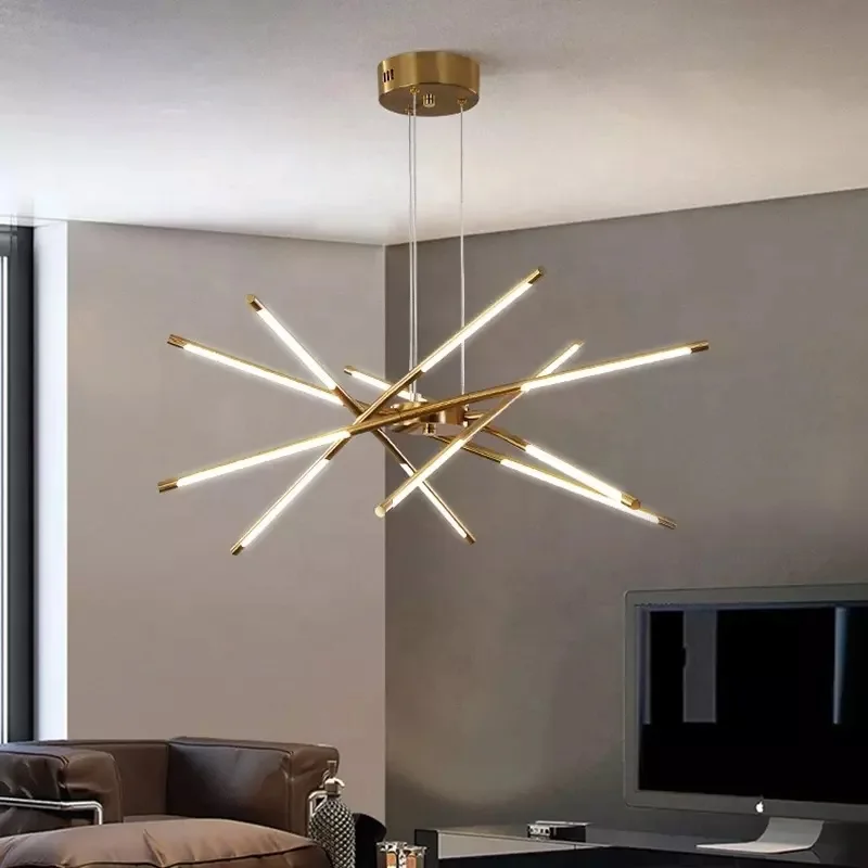 Post modern Hotel Home Kitchen golden chandeliers creative acrylic led pendant lights