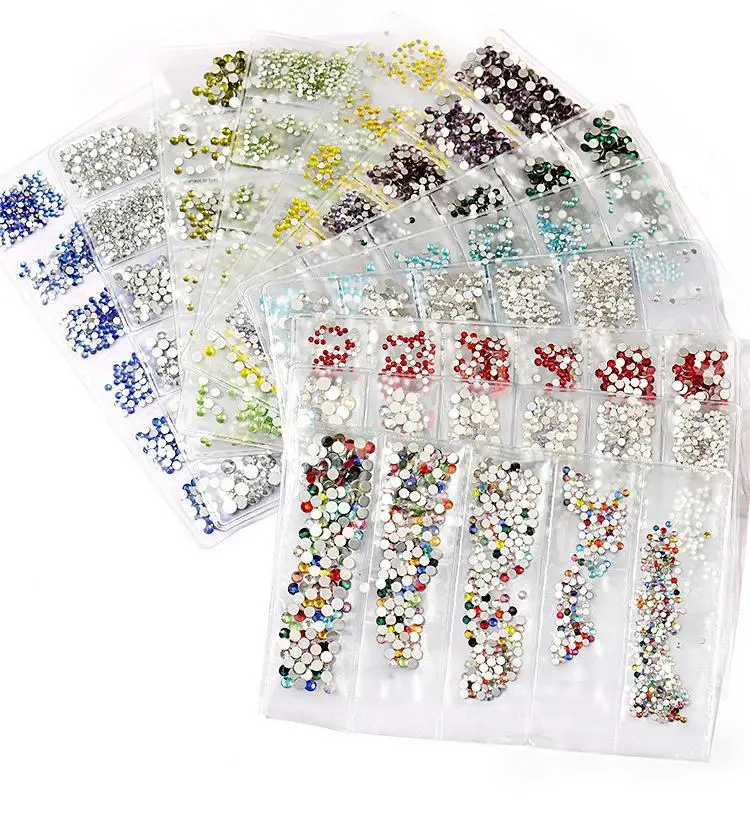 Wholesale mixed color multi-size 6 bag separate Manicure flat bottom nail rhinestones nail accessories DIY nail art decorations