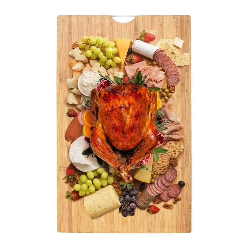 Customized extra large natural bamboo butcher block meat chopping cutting board for kitchen with handle charcuterie serving tray