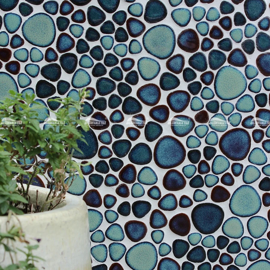 Wholesale Glazed Green Irregular Ceramic Pebble Mosaic Tile For Bathroom Shower Swimming Pool