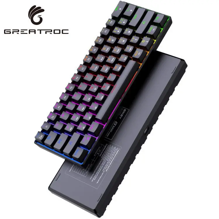 Great Roc Superior quality wireless keyboard 60% optical switch with rgb light ergonomic mini backlit gaming mechanical keyboard