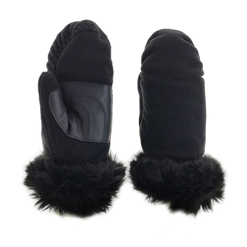 Unisex full finger winter gloves mittens double-layer thick fleece gloves mittens plush faux fur lined wool knit mittens