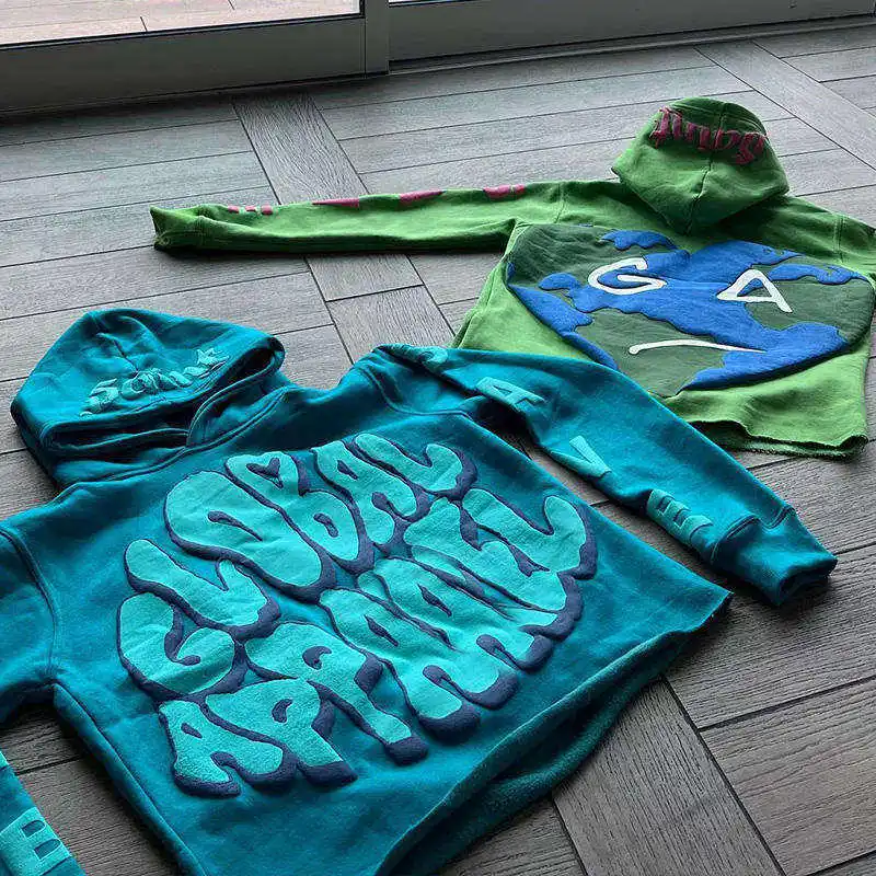 Clothing manufacturer crop cut edge blanks hoodies sweatshirt vintage custom puff print oversized no raw hem cropped hoodie men