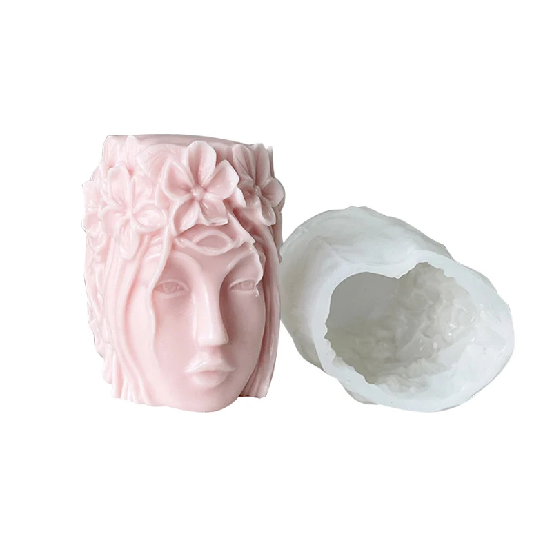 3D Silicone Garland Goddess Head Aromatherapy Candle Mold, Veiling Girl Mold Silicone Mold for Candles Home Decoration Silicone