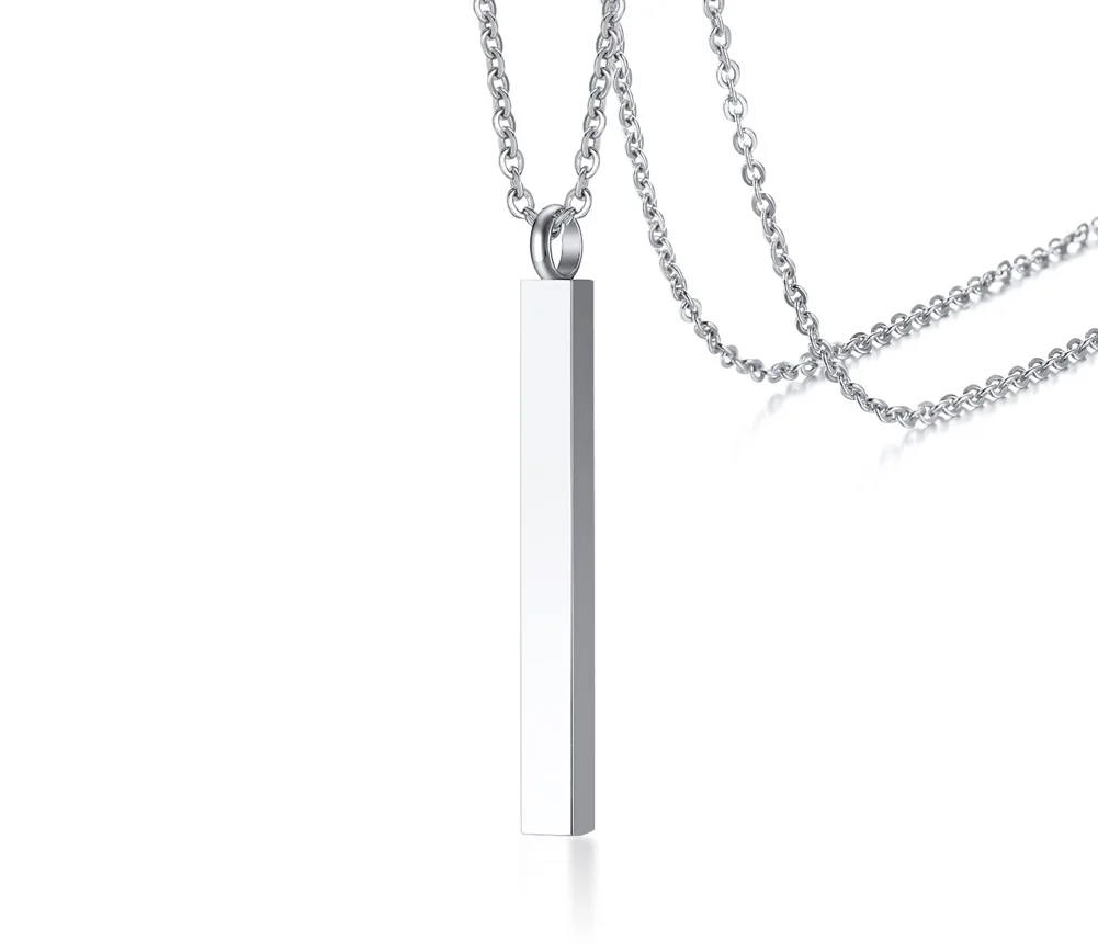 Vnox Memorial Urn Pendant Necklace,Stainless Steel Square Vertical Strip Open Perfume Bottle Pendant Necklace Steel Color Women