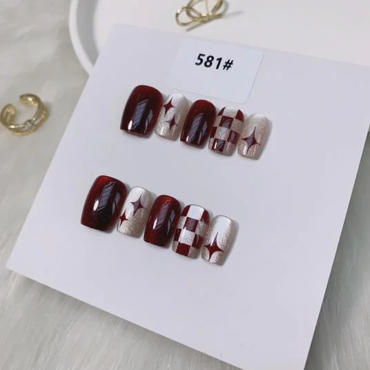 Wholesale Almond Square Press Fake Nails French Wave Point Sexy Leopard Print Series ABS Material  Finger Application
