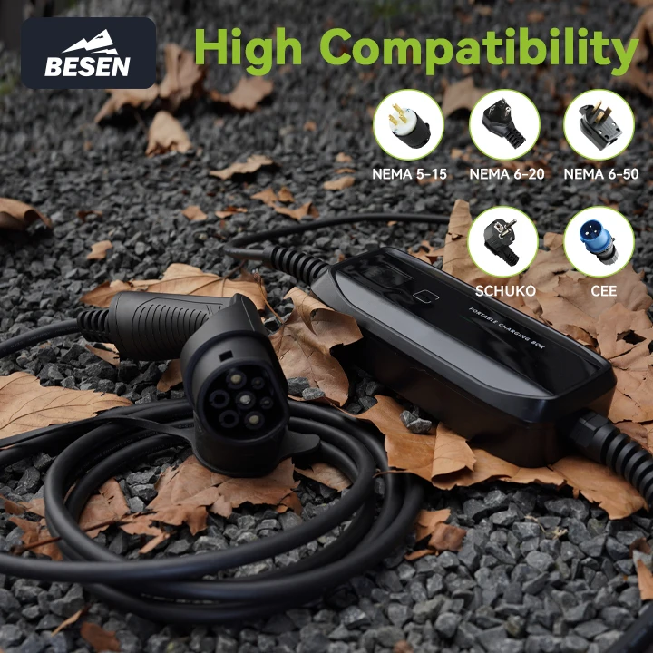 BESEN Best Price 10A 16A Electric Car Charger 5 Meters Cable Type 2 Schuko Plug On the Go Portable EV Charger