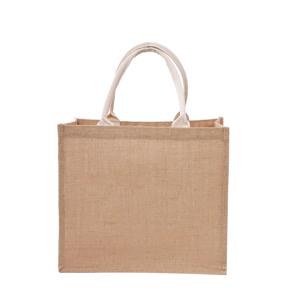 In Stock OEM Eco Friendly Blank Canvas Jute Burlap Pouch Tote Bags Soft Cotton Handles