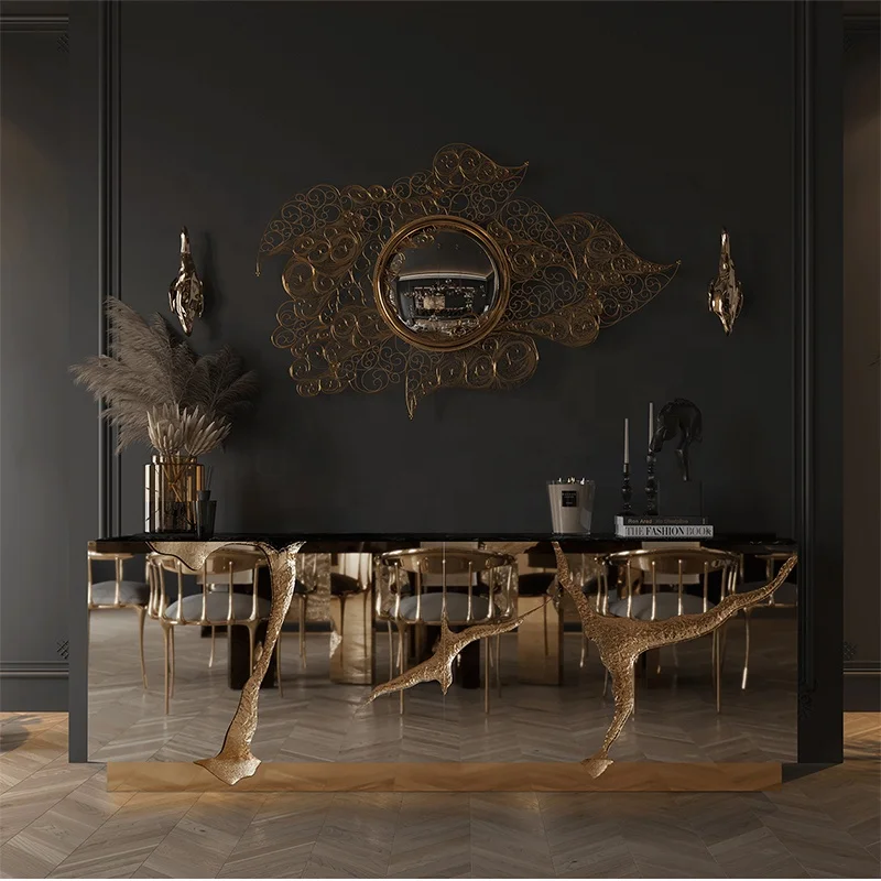 BOCA DO LOBO Асимметричный роскошный золотой глянцевый белый буфет Деревянный Обеденный шкаф мебель для столовой Бытовая