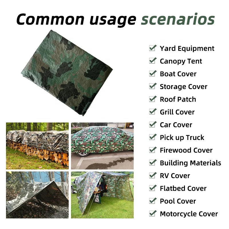 china 4x5 5x8 ready made sheet supplier printing heavy duty water resistant camouflage tarp pe tarpaulin