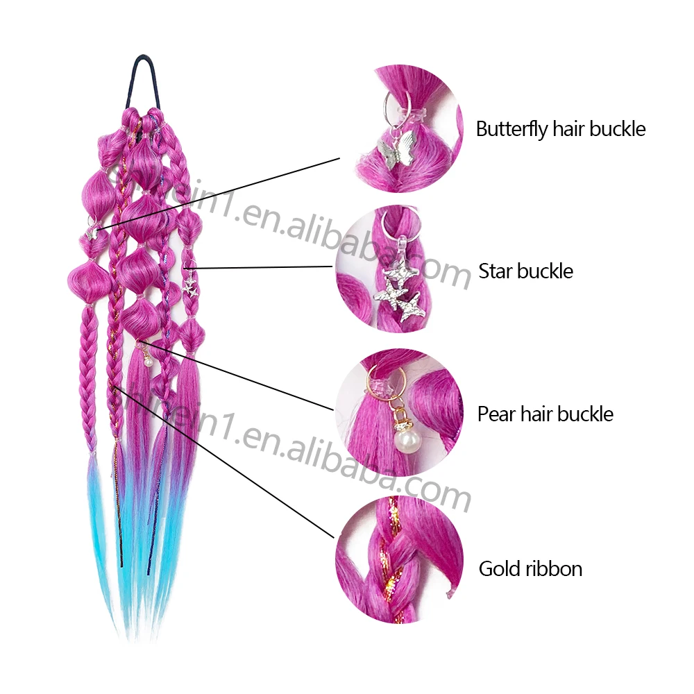 Shinein Festival Colored Pre Stretched Braiding Hair Extensions Synthetic Handmade Braided Bubble Ombre Hair Pony Tail
