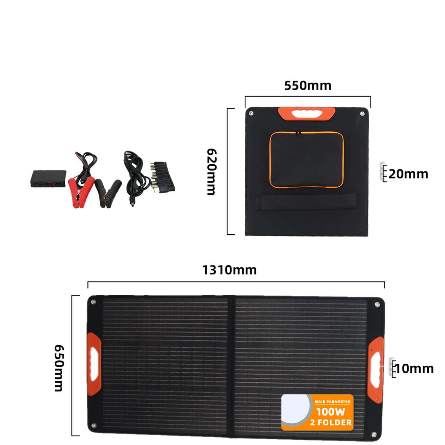 Waterproof portable foldable 100W solar panel with dual USB outdoor mobile power generation