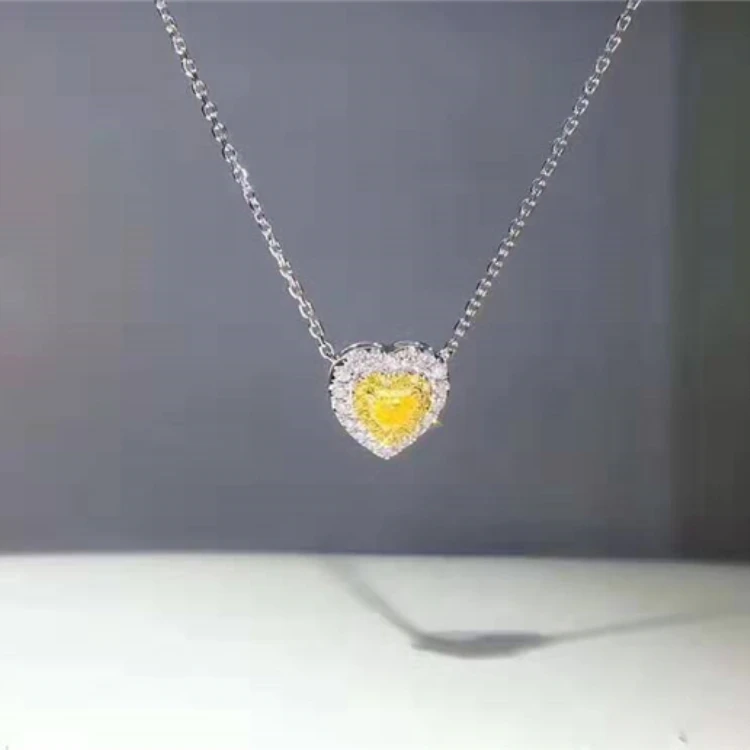 
SGARIT brand trendy 18k gold diamond Jewelry wedding heart shape 0.13-0.15ct Natural Yellow Diamond necklace 