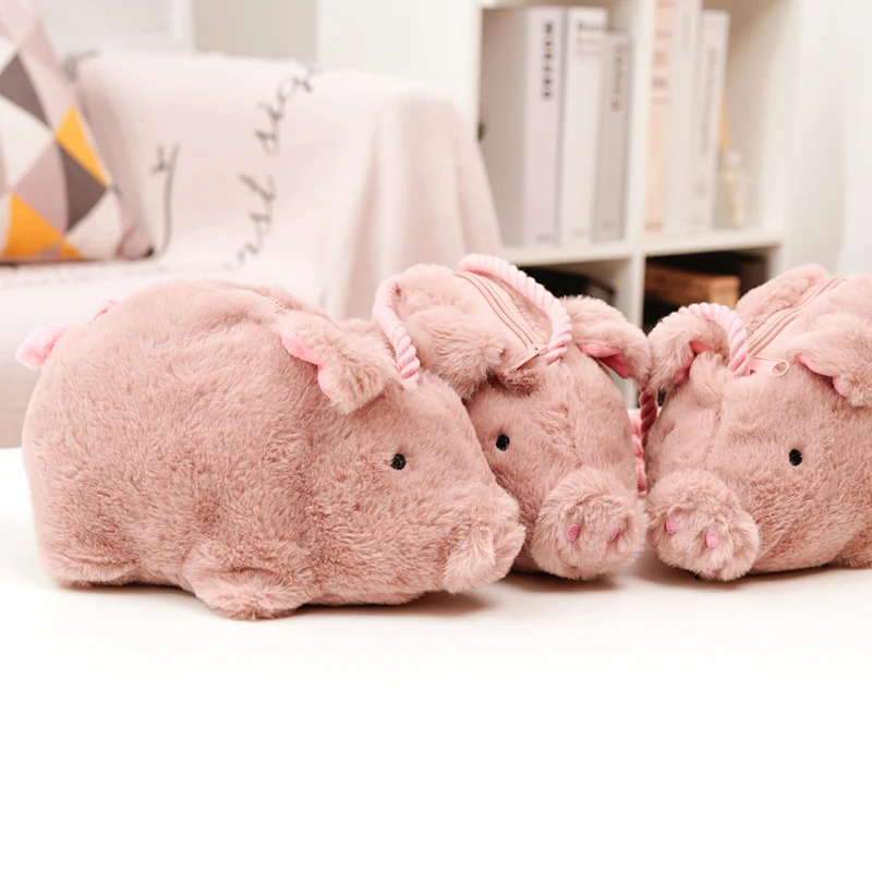 Hot selling popular stuffed plush graduation pink pig bag coin purse clutch storage pig bag for girl