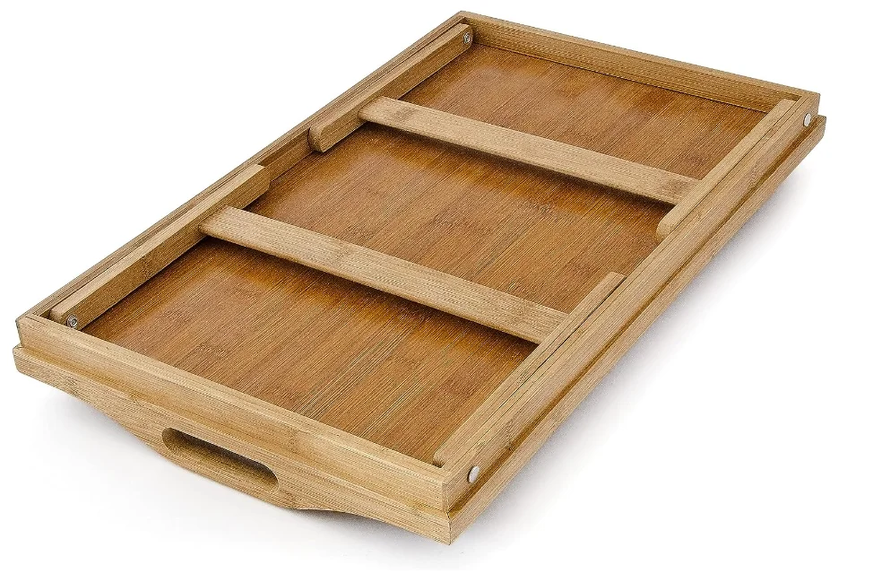 Foldable Tray Table Breakfast Tray Bamboo Bed table with leg Wooden Expendable Food Tray for Hotel and House Using