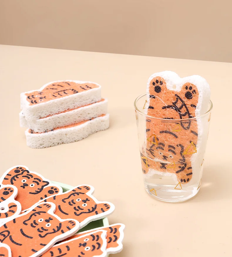 Eco Friendly Compressed Tiger Pattern Cellulose Sponge High absorbent Kitchen Dishwasher Dish sponge
