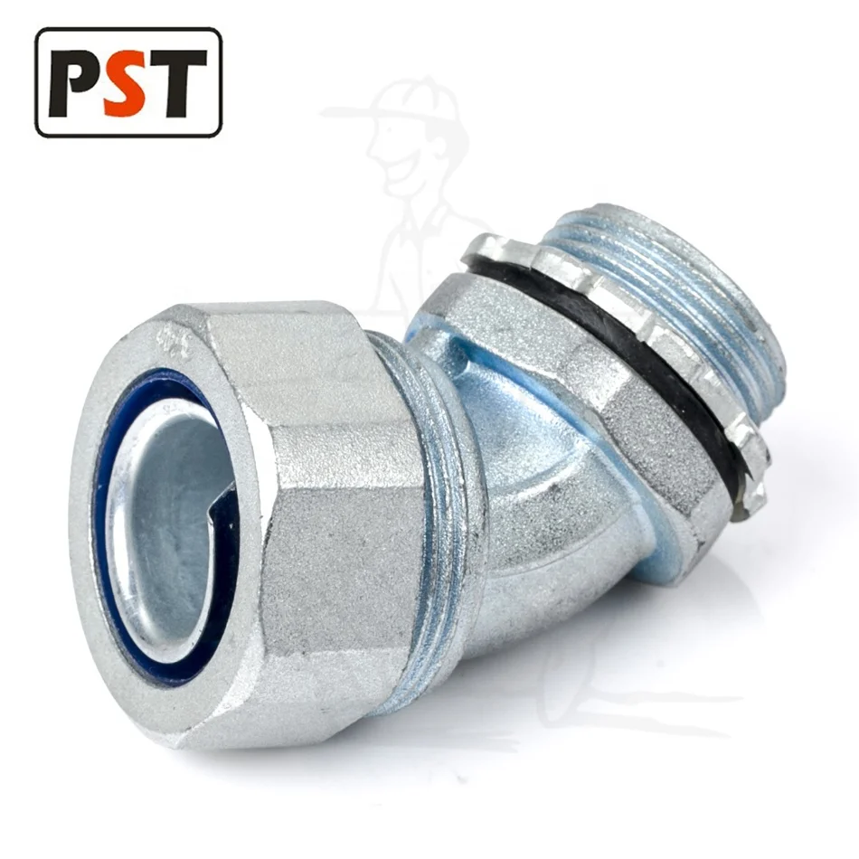 Zinc DNJ 45 Degree Flexible Conduit Connector Pvc Coated Flexible Conduit Fittings
