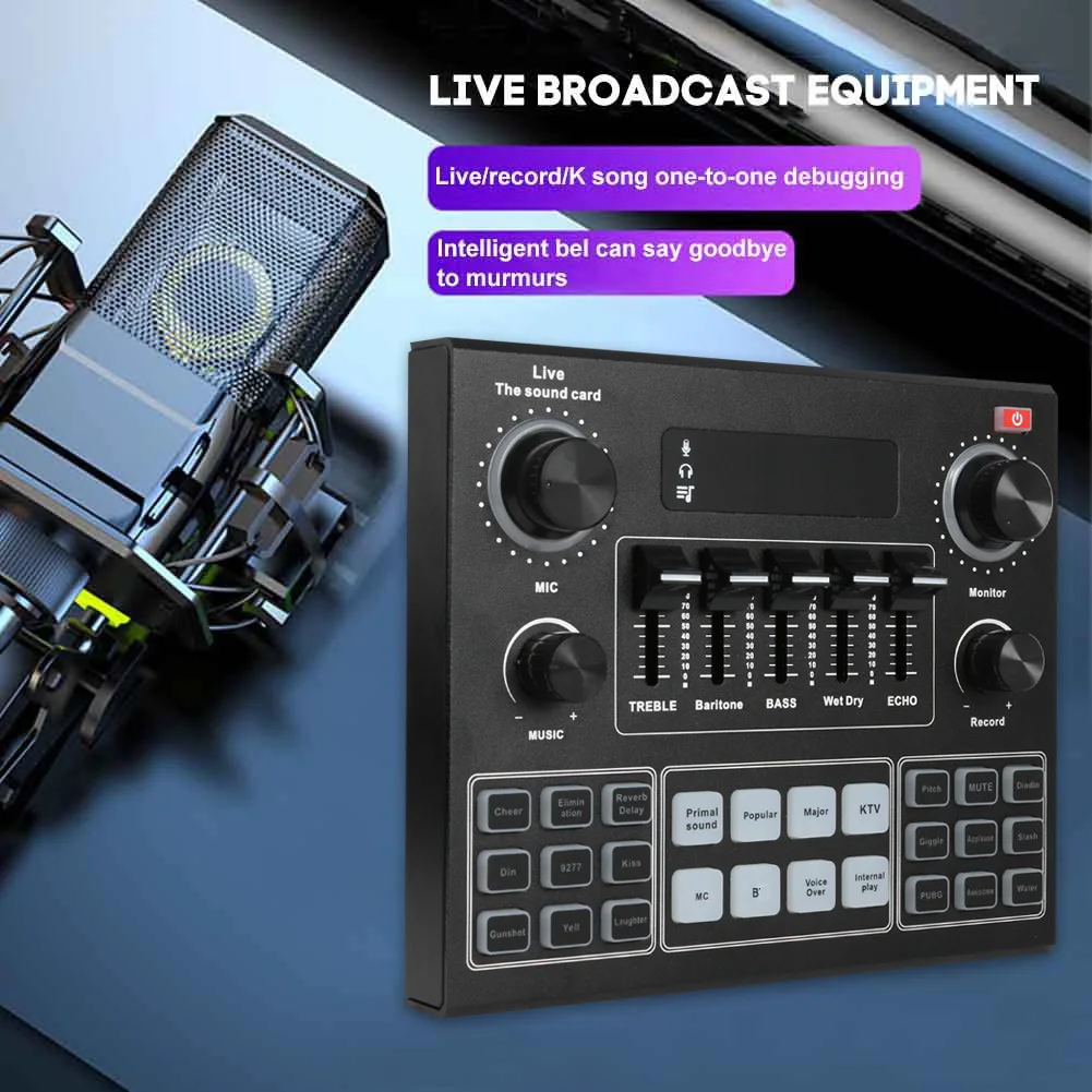 Podcast Recording Audio Interface V9 Live stream Sound card Cell Phone Podcast Vlog Mini Mixer