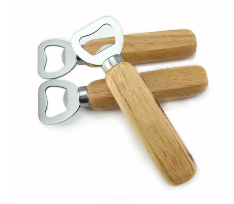 Hot sale wholesale gift stainless steel wooden handle custom logo pub beer bottle opener