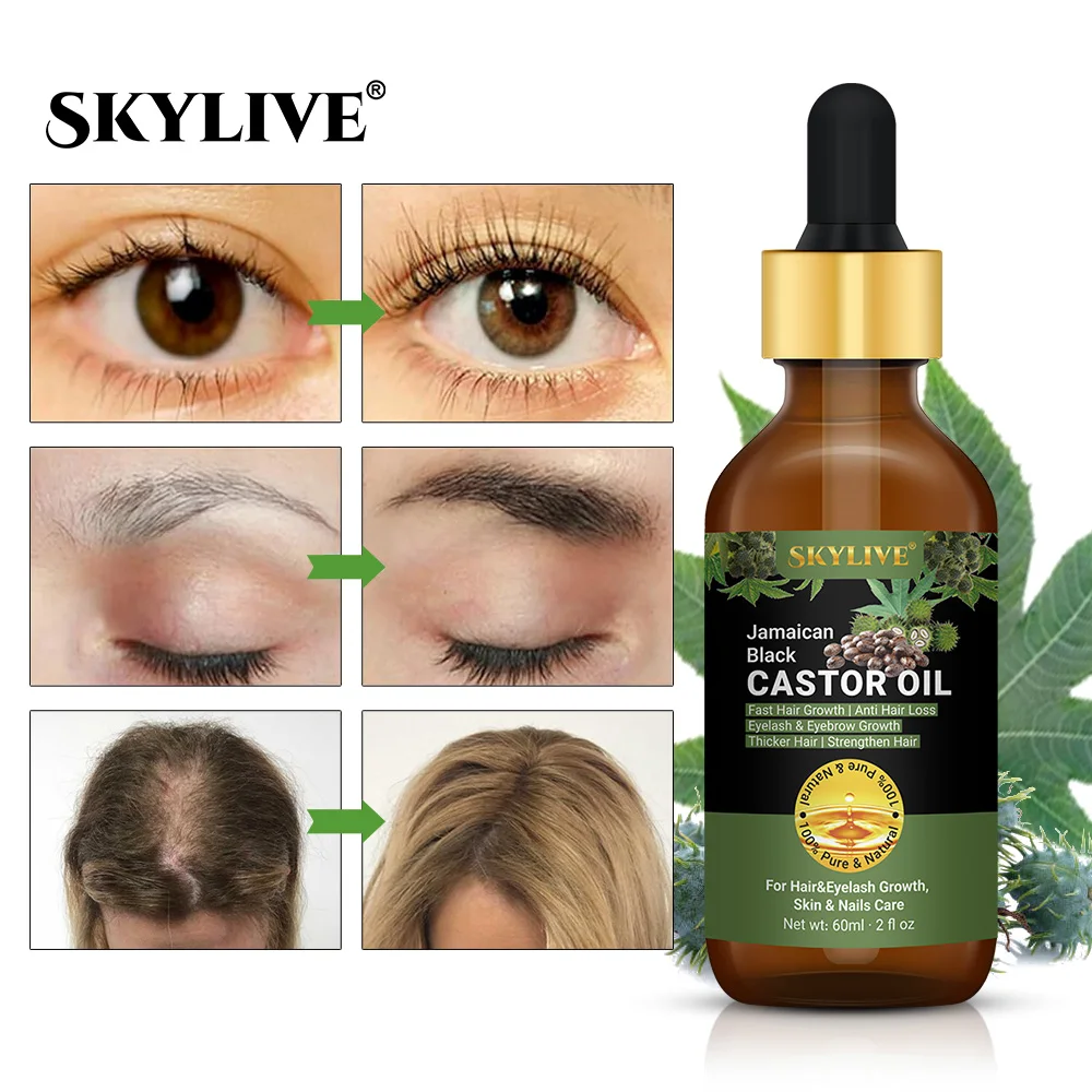 60ML  Hair Regrowth Oil Jamaican Black Caster Oil Hair Care Loss Treatment cold press castor For Hair Growth Serum Oil