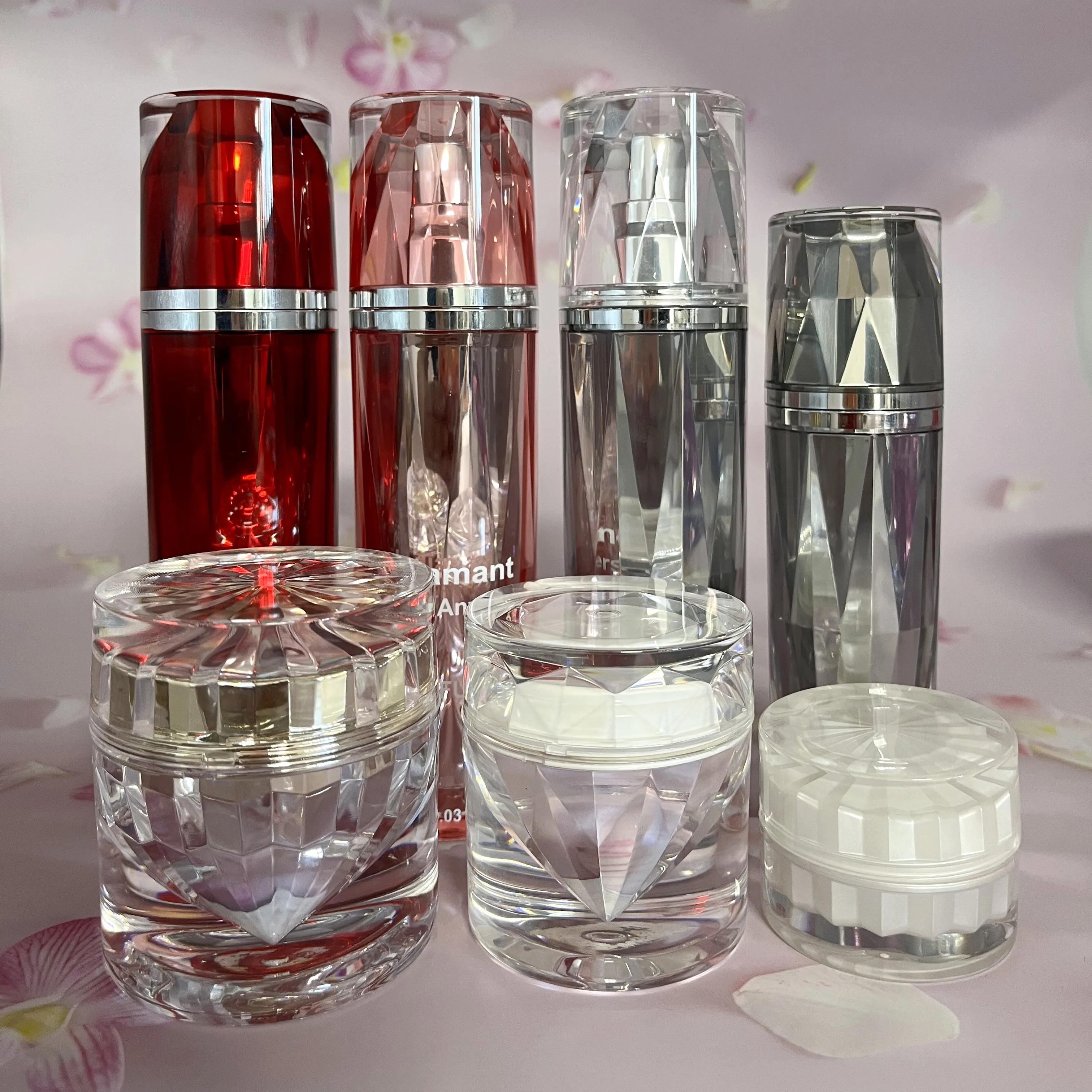 Luxury plastic sliver diamond Face cream Cosmetics Packaging Plastic Cosmetic Cream bottle Jar Body Lotion Containers 15g 30g