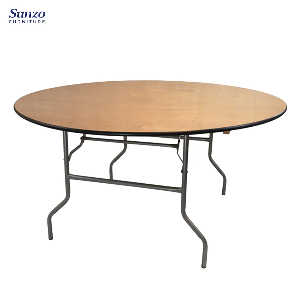 Foldable Round Plywood Table for Outdoor Wedding Banquet Folding Dining Table