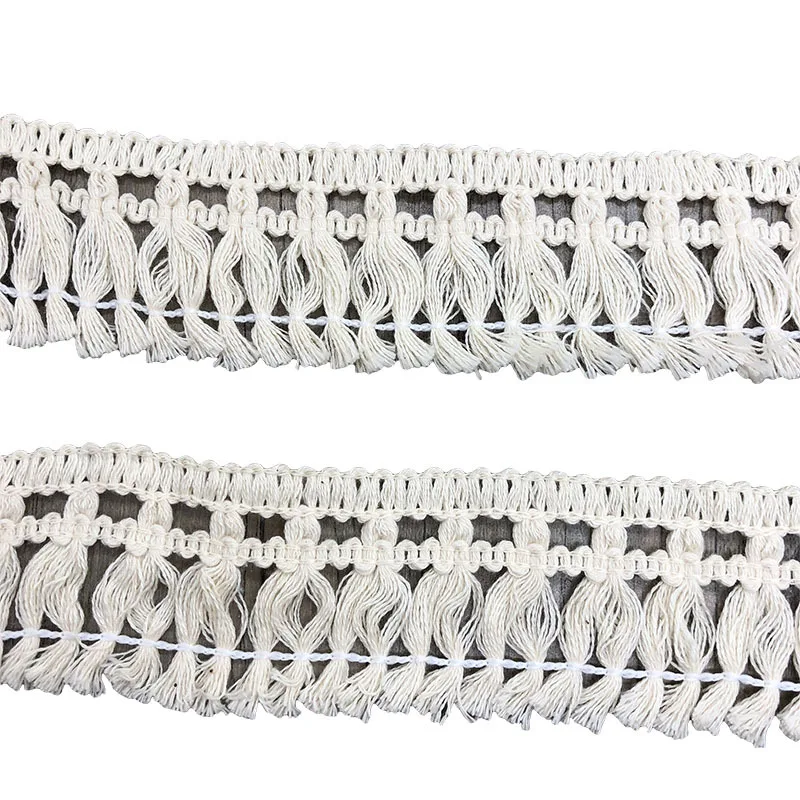 In Stock 4.5 CM White 21S Eco Friendly Cotton Crochet Fringe Trim Tassel Trimming For Sewing Blanket Curtain