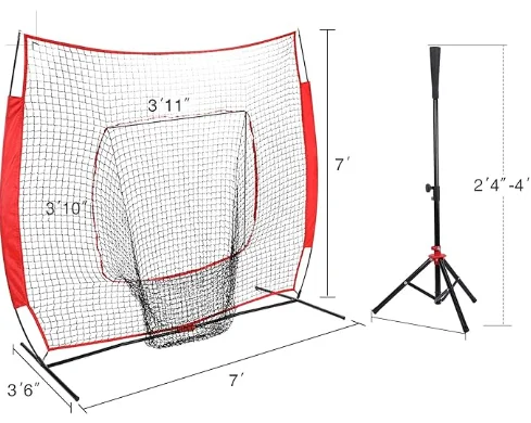 6x6ft Portable Baseball & Softball Net for Hitting and Pitching with Sturdy Bow Frame,Battting Tee,Ball caddy and 2 Strike Zones