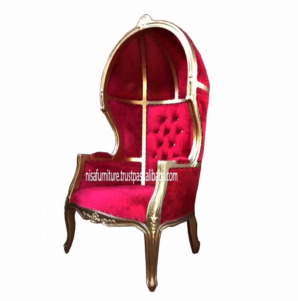 Gold Red Velvet Wedding French throne  canopy chair hood for party rental pink throne chair living room chairs