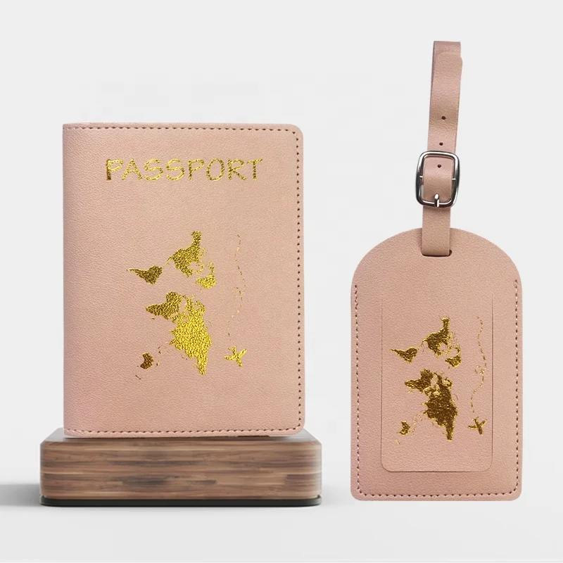 2024 Map Gold Logo luggage Tag Travel wallet Passport Holder PU Leather Passport Holder Cover And Luggage Tag Set