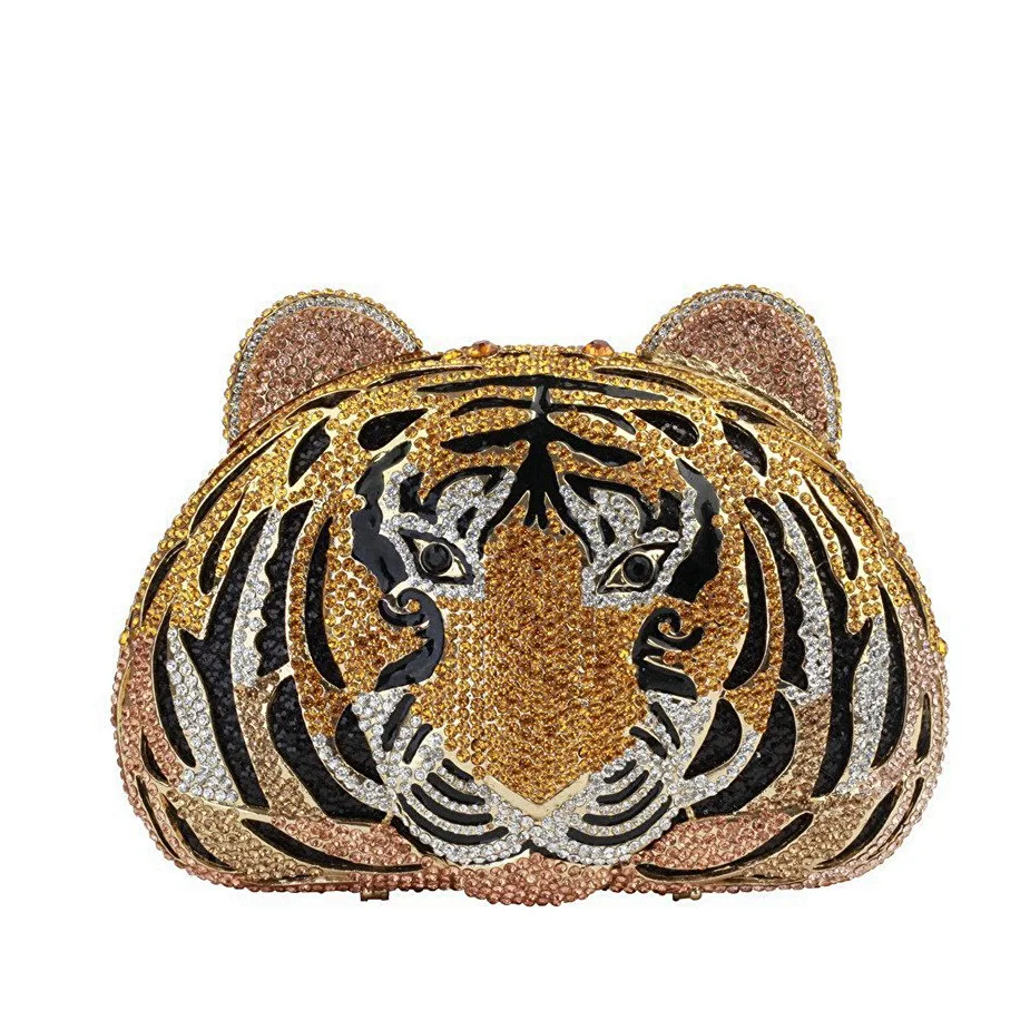 Роскошные оптовые продажи, клатч с кристаллами для официальных вечеринок, 3 D, с головой тигра, с бриллиантами, вечерние сумки, Свадебный Кошелек