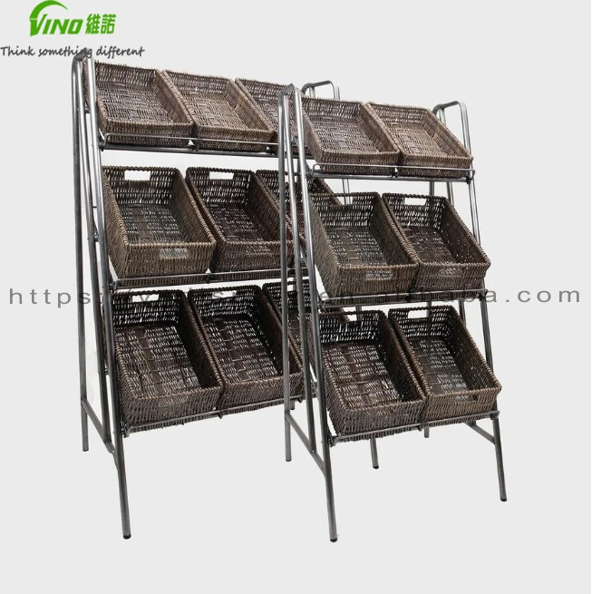 3 Shelf supermarket fruit and vegetable display, vegetable display rack stand for grocery store,fruit vegetable rack