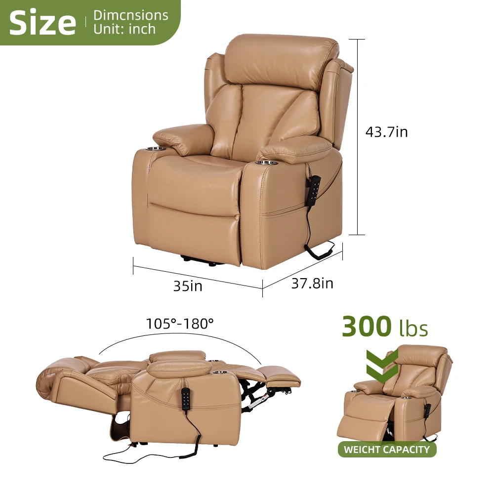 Tecforcare genuine leather electric recliner sofa 4 motors medical recliner chair for elderly smart lfit chair with lumber