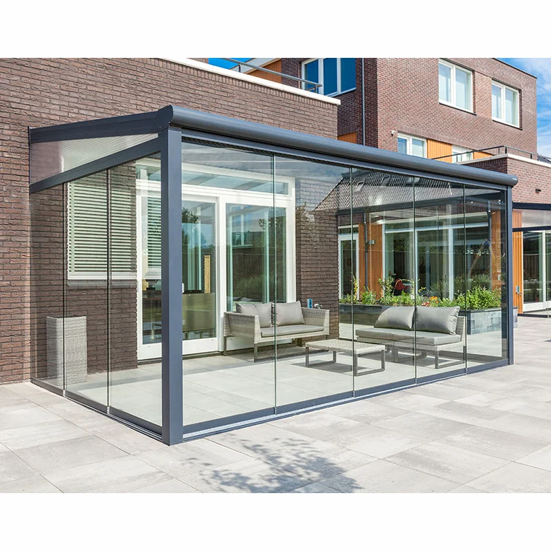 Patio Glass Enclosure Patio Terrace Canopy Sun Room Sliding Glass Patio Enclosure Outdoor Living Gazebo with 10mm Tempered glass