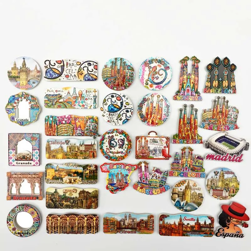Toledo Granada Madrid Sevilla Barcelona Girona Espana tourism souvenir UV magnetic refrigerator stickers Spanish Fridge Magnets
