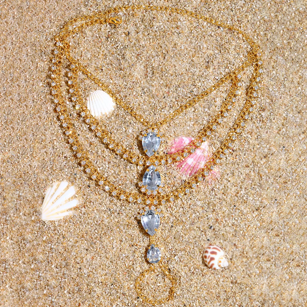 Fashion Finger Anklets Seaside Beach Anklets for Women Rhinestone Toe Ankle Chain Beach Jewelry