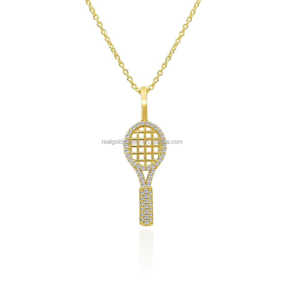 Nice Badminton Racket Pendant Brass Necklace Gold Color Plated Pendant Necklace With Clear Zircon Pendant Necklace Wholesale