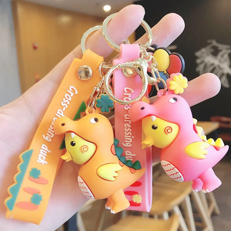 Hot Sale PVC Silicone Cartoon Dinosaur Duck Design Funny Key Chain Wholesale Custom Promotional Gift Car Bag Pendant Key Ring