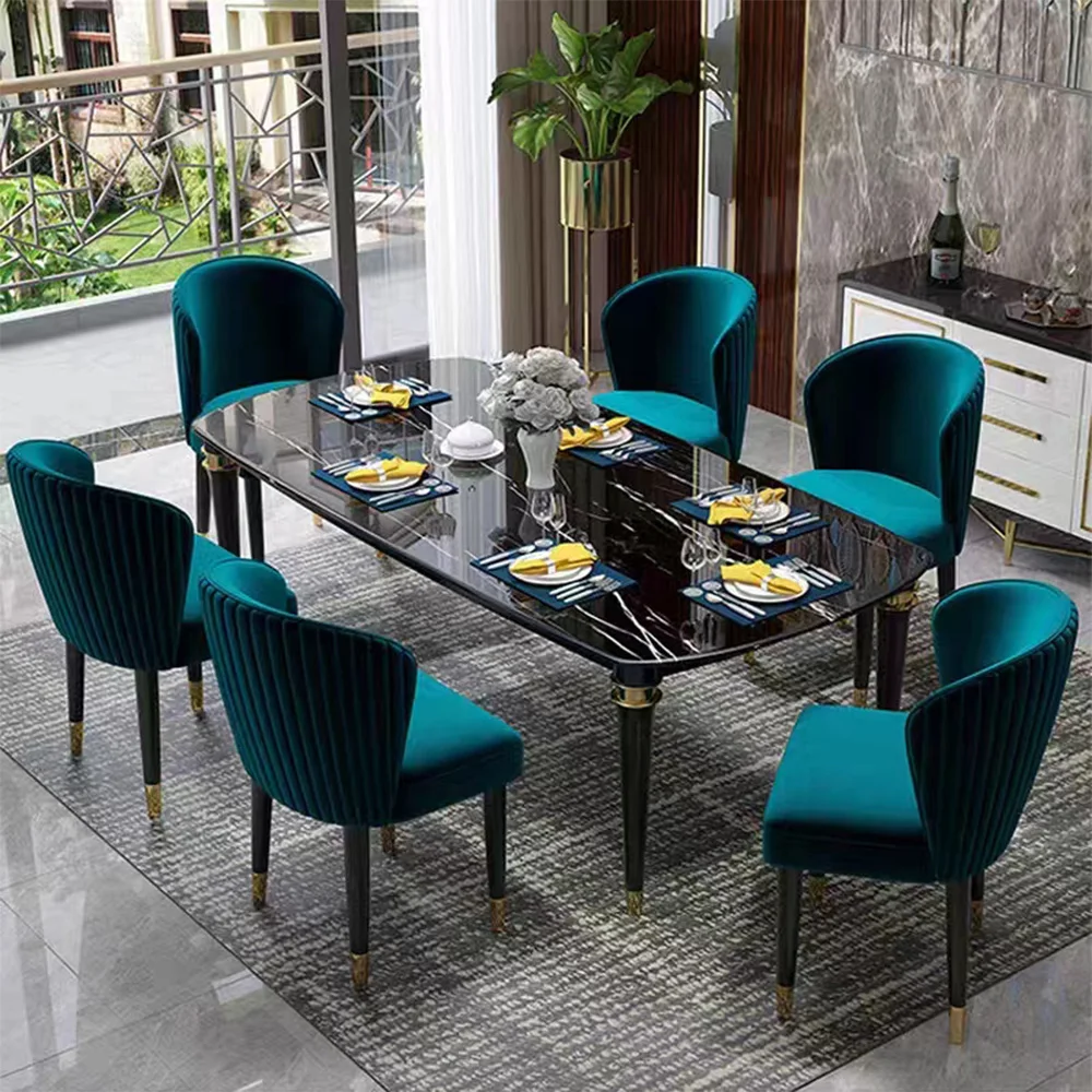 Wholesale Modern Minimalist Black White Marble Dining Table Set 6 Chairs For Dining Room Furniture