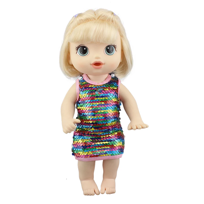 Eco-Friendly PVC Body Toys Big Eyes Baby Doll Non-Toxic Cute Baby Girl Doll With Shiny Dress