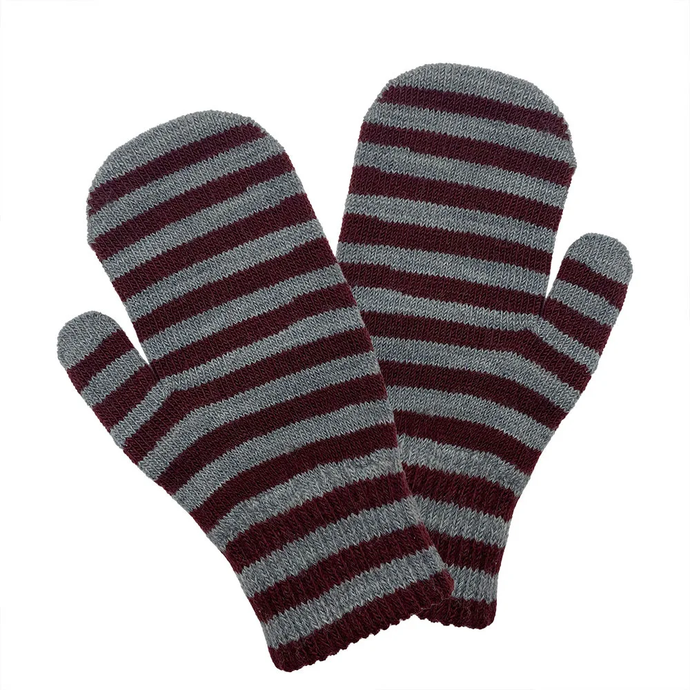 Winter unisex striped mixed color acrylic knitted warm ski gloves for girls and children