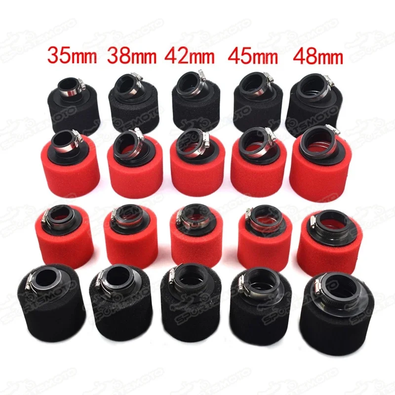 32mm 35mm 38mm 42mm 45mm 48mm Bend Elbow Neck Foam Air Filter Sponge Cleaner Moped Scooter Dirt Pit Bike Motorcycle RED BSE
